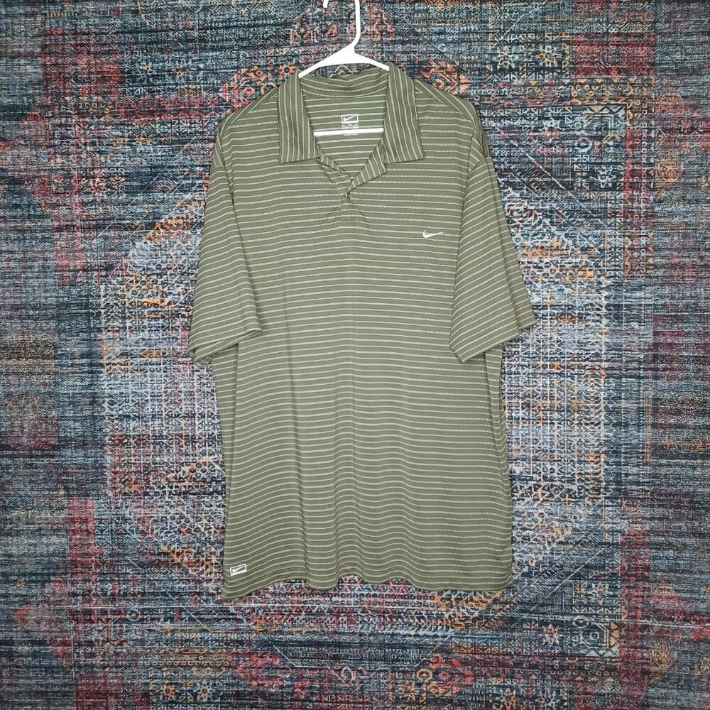 Nike mens light brown an white striped PERFORMANCE golf polo XXL 396666 300 EUC